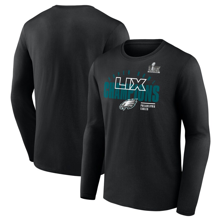 Men's Philadelphia Eagles Fanatics Black Super Bowl LIX Champions Legacy Iconic Victory Long Sleeve T-Shirt - Jersey