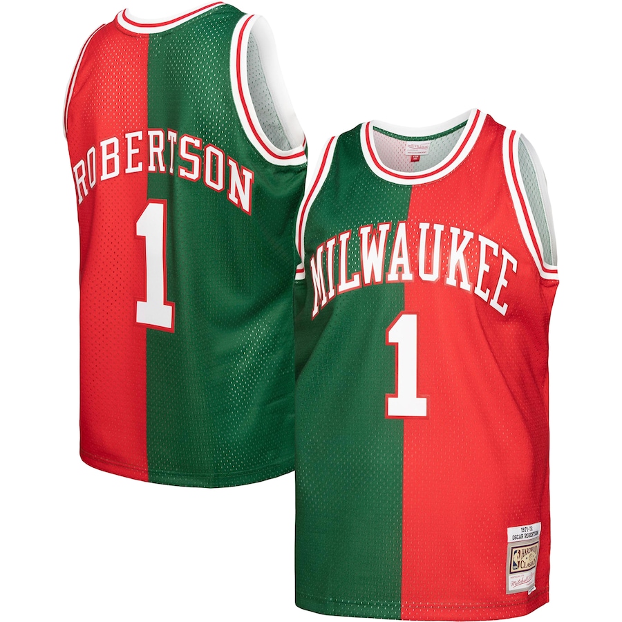 Men's Oscar Robertson Oscar Robertson Mitchell & Ness Green/Red Hardwood Classics 1971/72 Split Swingman Jersey - Jersey