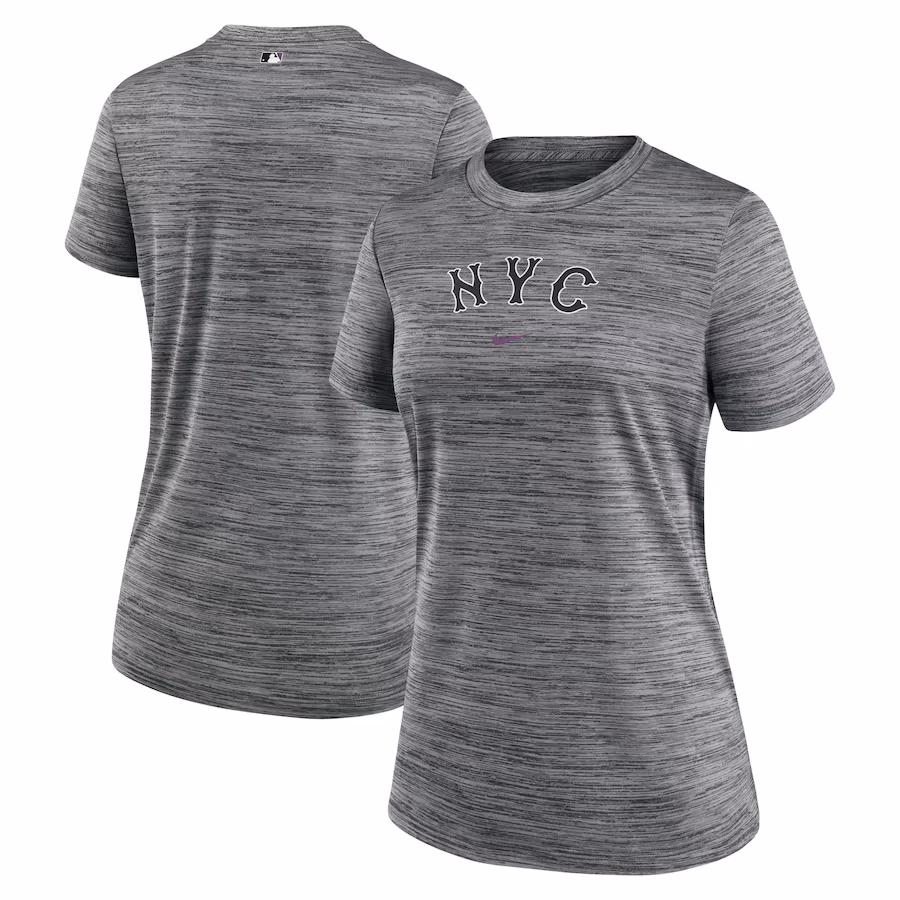 Women's New York Mets Nike Charcoal 2024 City Connect Authentic Collection Performance Practice Velocity T-Shirt - Jersey