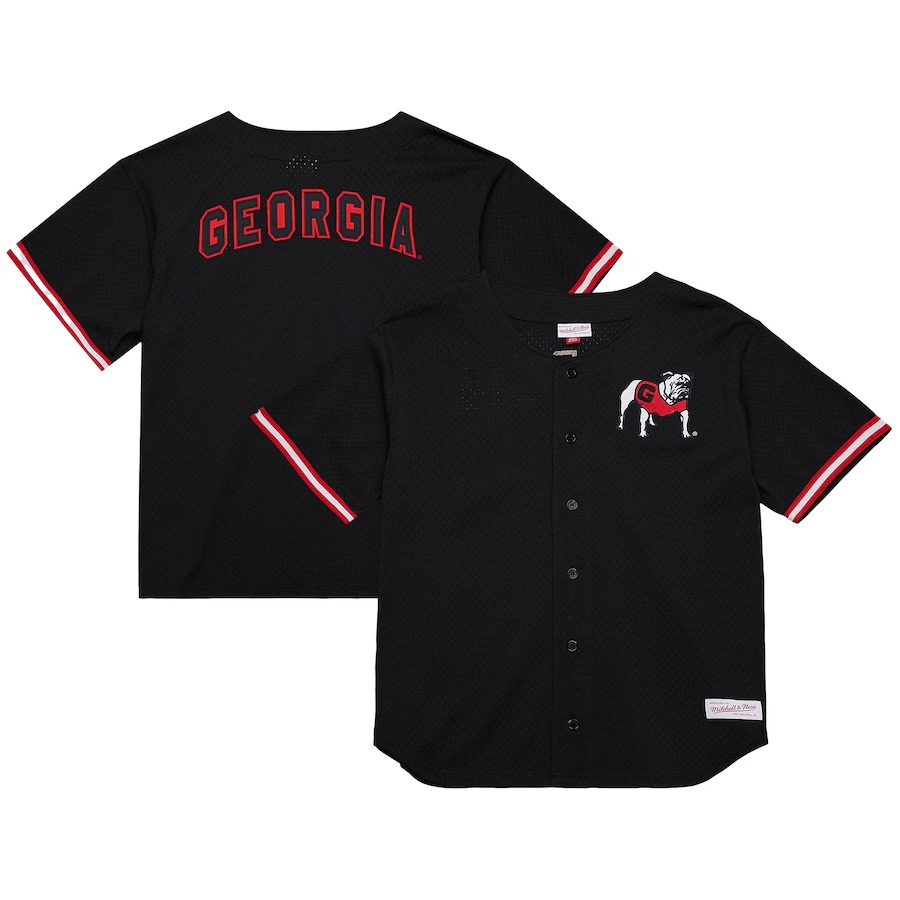 Men's Mitchell & Ness Black Georgia Bulldogs Game Time Vintage Mesh Button Front Top - Jersey