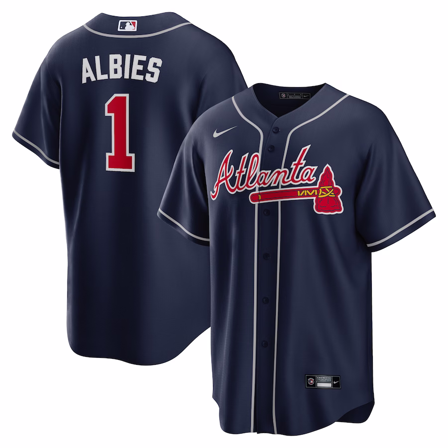 Men's Atlanta Braves Ozzie Albies Nike Navy Alternate Replica Player Name Jersey - Jersey