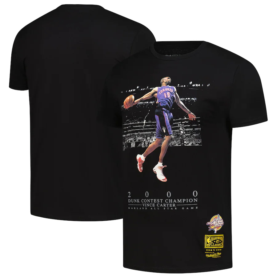 Men's 2000 NBA All-Star Game Vince Carter Mitchell & Ness Black Hardwood Classic Slam Dunk Contest Champion T-Shirt - Jersey