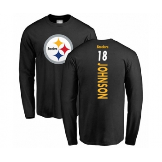Pittsburgh Steelers #18 Diontae Johnson Black Backer Long Sleeve T-Shirt - Jersey