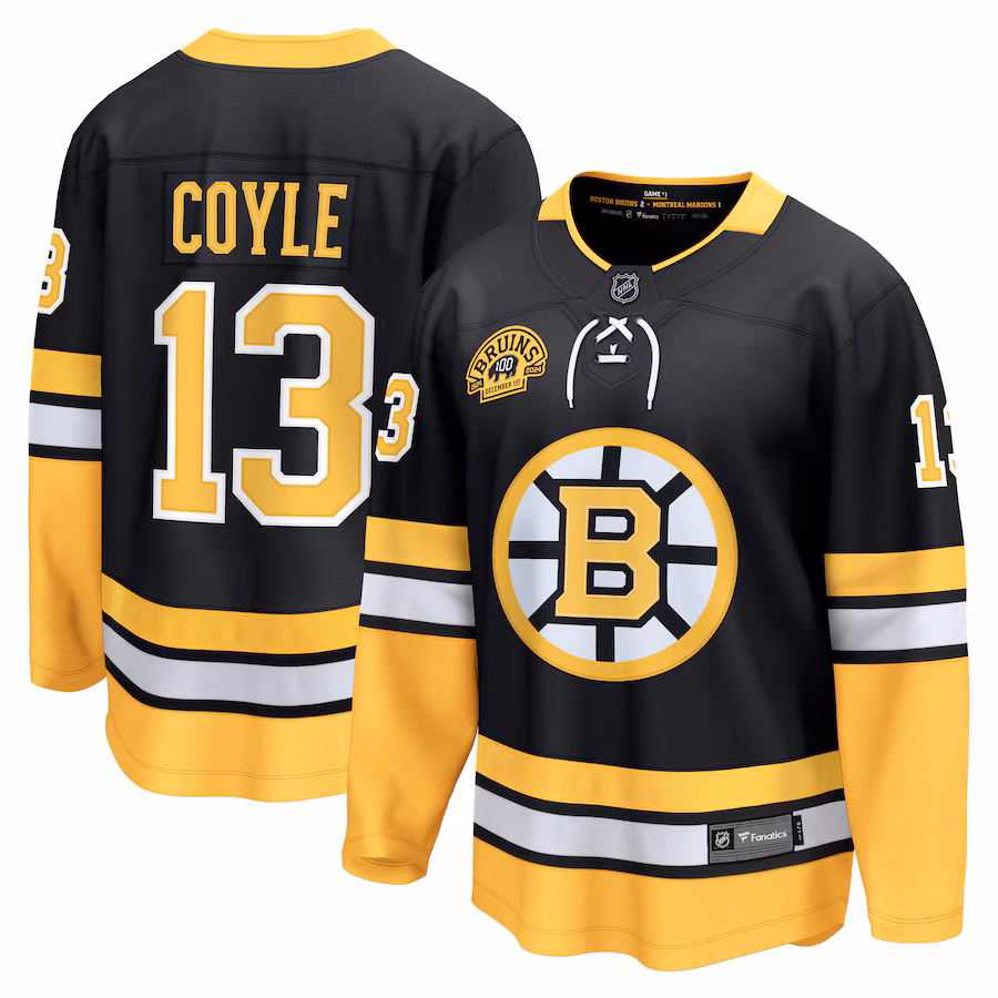 Men's Boston Bruins Charlie Coyle Fanatics Black 100th Anniversary Premier Breakaway Player Jersey - Jersey