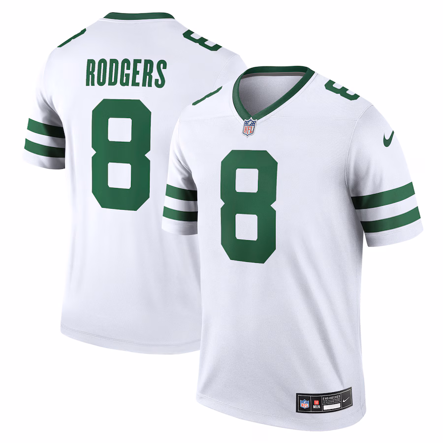 Men's New York Jets Aaron Rodgers Nike Legacy White Legend Player Performance Top - Jersey