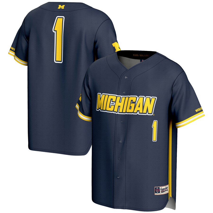 Men's GameDay Greats #1 Navy Michigan Wolverines Lightweight Baseball Fashion Jersey - Jersey