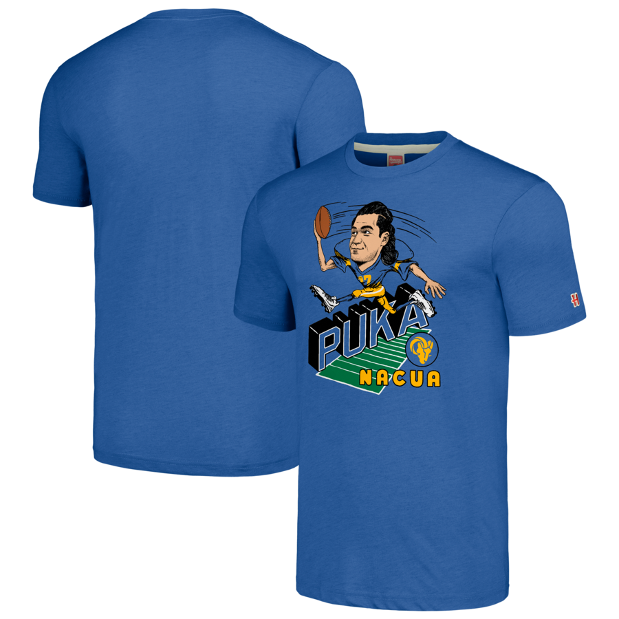 Men's Los Angeles Rams Puka Nacua Homage Royal Caricature Player Tri-Blend T-Shirt - Jersey