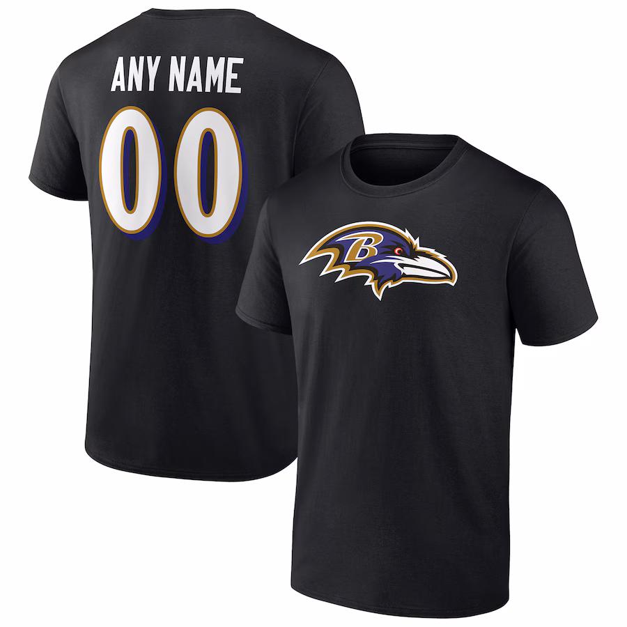 Men's Baltimore Ravens Black Team Authentic Personalized Name & Number T-Shirt - Jersey