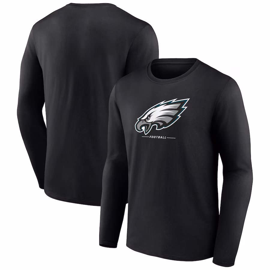 Men's Philadelphia Eagles Black Logo Team Lockup Long Sleeve T-Shirt - Jersey