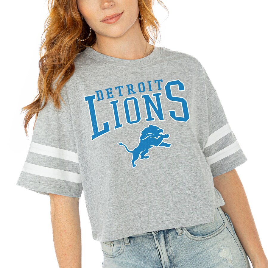 Women's Detroit Lions  Gameday Couture Gray Gridiron Glam Cropped T-Shirt - Jersey