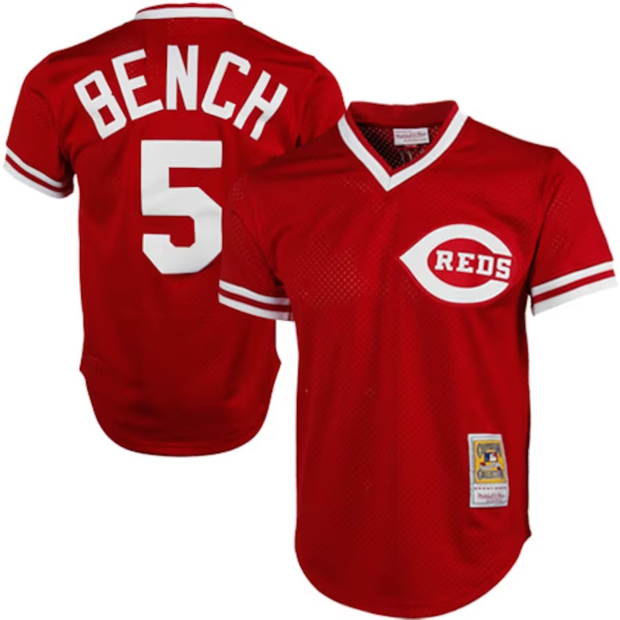 Men's Cincinnati Reds Johnny Bench Mitchell & Ness Red 1983 Authentic Cooperstown Collection Mesh Batting Practice Jersey - Jersey