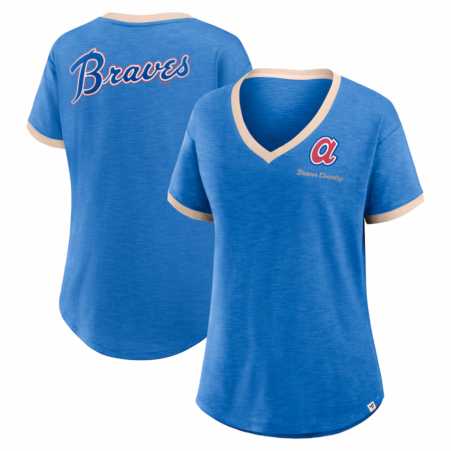 Women's Atlanta Braves Fanatics Royal Binge Worthy Stadium Slub V-Neck T-Shirt - Jersey