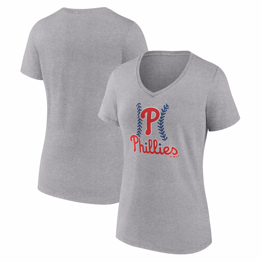 Women's Philadelphia Phillies Gray Fastball V-Neck T-Shirt - Jersey