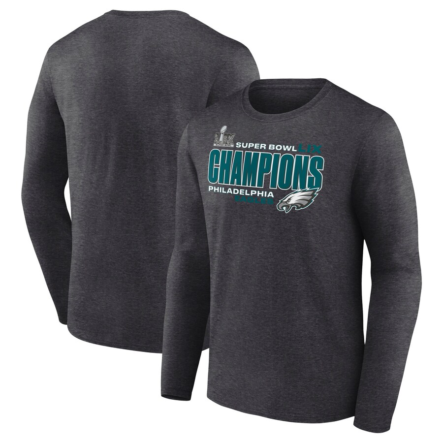Men's Philadelphia Eagles Fanatics Heather Charcoal Super Bowl LIX Champions Big & Tall Under The Lights Long Sleeve T-Shirt - Jersey