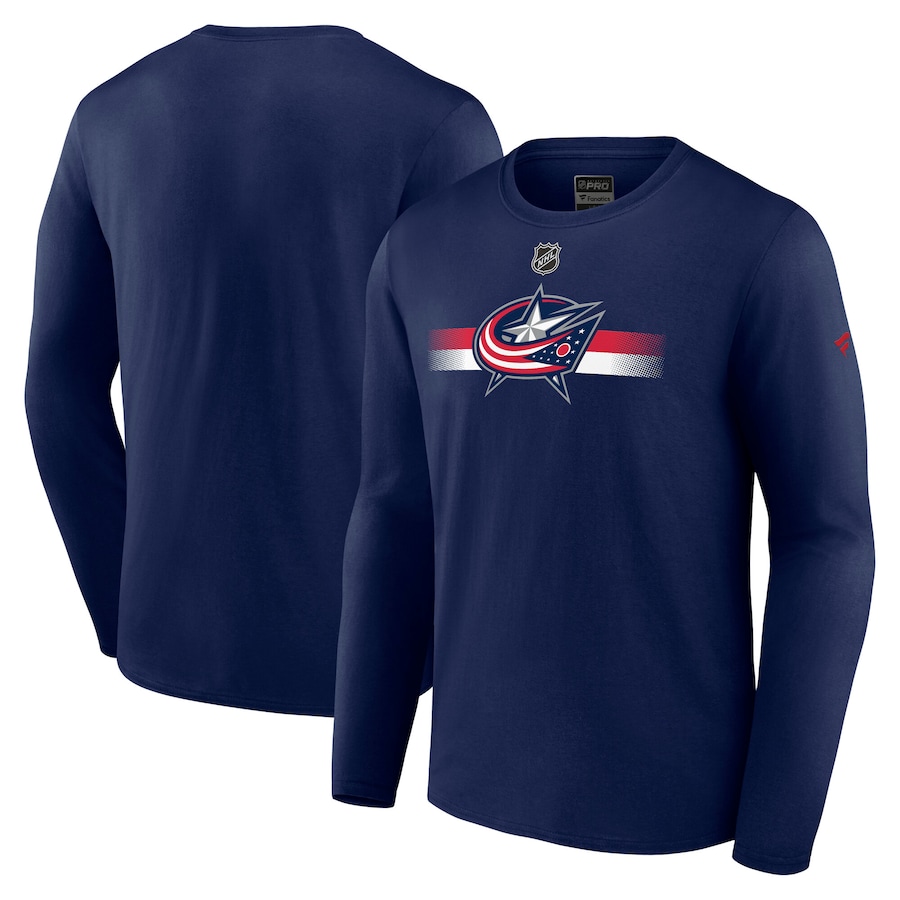 Men's Columbus Blue Jackets Fanatics Navy Authentic Pro Secondary Long Sleeve T-Shirt - Jersey