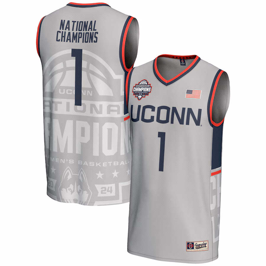 UConn Huskies GameDay Greats Unisex 2024 NCAA Men's Basketball National Champions Lightweight Fashion Jersey - Gray - Jersey