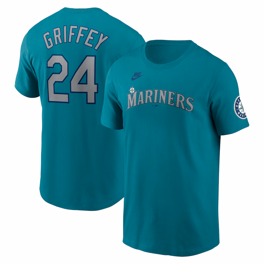 Men's Seattle Mariners Ken Griffey Jr. Nike Aqua Cooperstown Collection Name & Number T-Shirt - Jersey