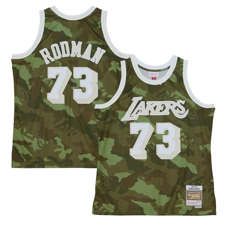 Men's Los Angeles Lakers Dennis Rodman Mitchell & Ness Camo Hardwood Classics 1998/99 Ghost Green Swingman Jersey - Jersey