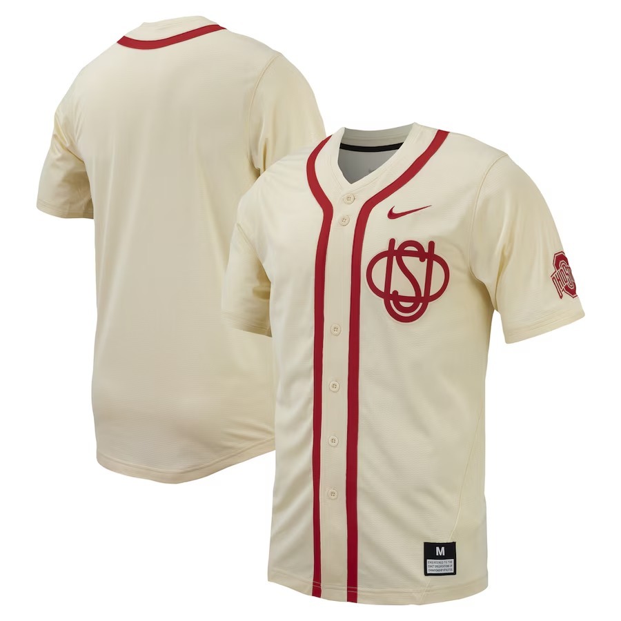 Men's Nike Cream Ohio State Buckeyes Replica Full-Button Baseball Jersey - Jersey