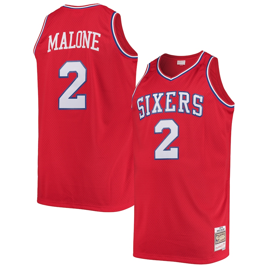 Men's Philadelphia 76ers Moses Malone Mitchell & Ness Red 1982/83 Big & Tall Hardwood Classics Swingman Jersey - Jersey