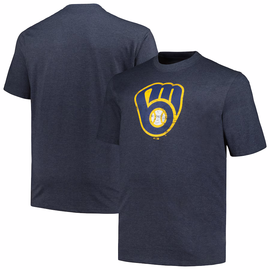 Men's Milwaukee Brewers Profile Heather Navy Big & Tall Weathered Logo T-Shirt - Jersey