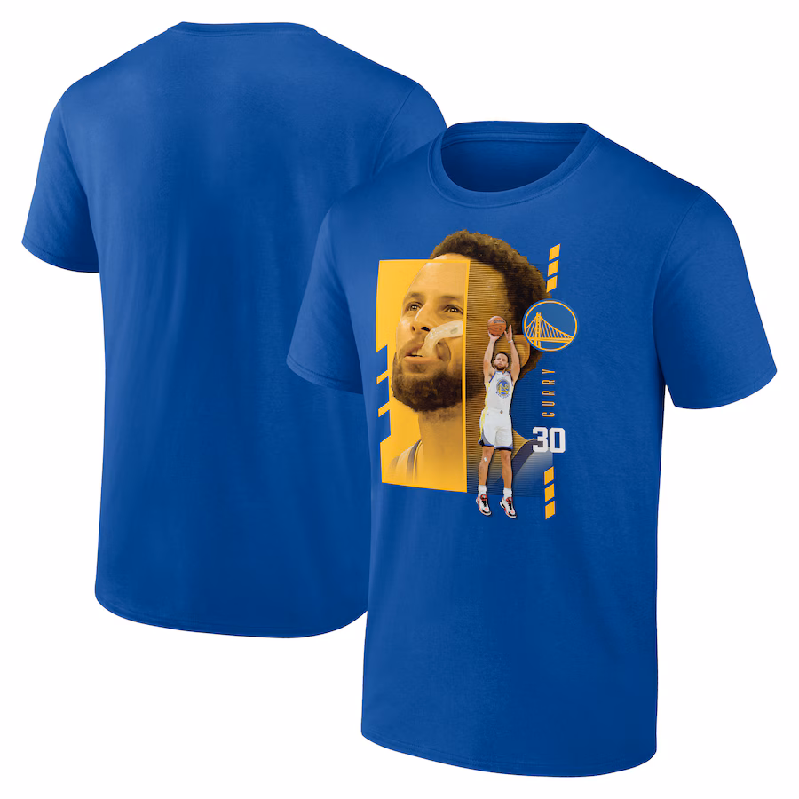 Men's Golden State Warriors Stephen Curry Royal Player Name & Number Jump Pass T-shirt - Jersey