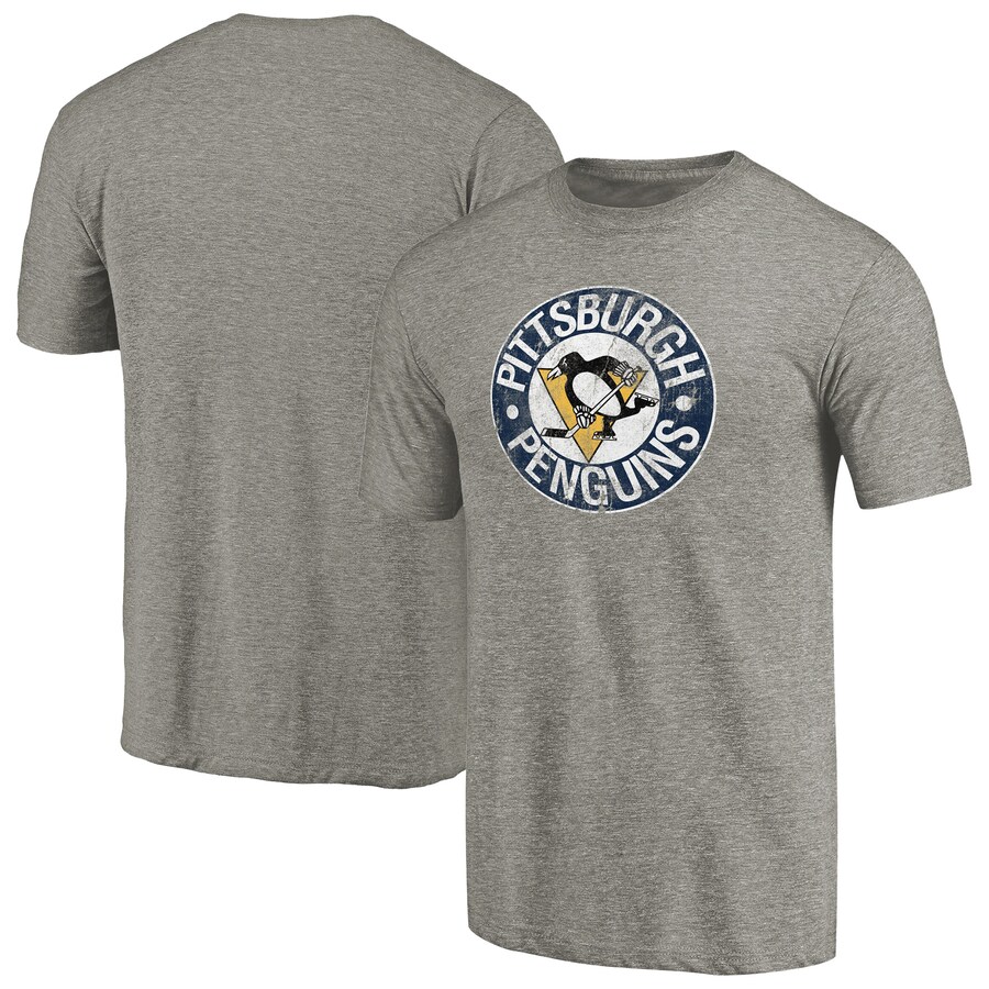 Men's Pittsburgh Penguins Ash Throwback Logo 1968-1969 Tri-Blend T-Shirt - Jersey