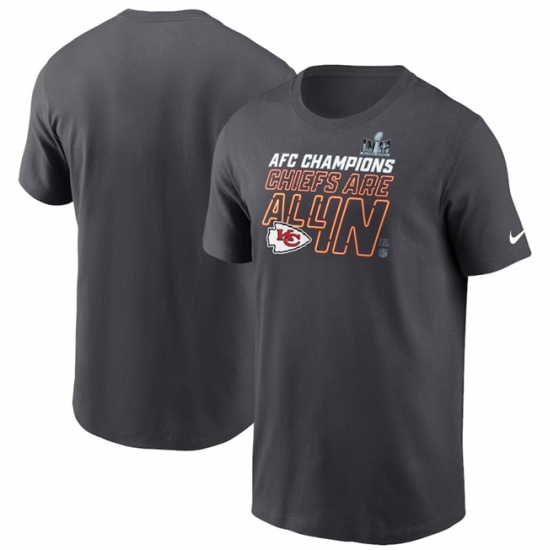 Men's Kansas City Chiefs Anthracite 2023 AFC Champions Locker Room Trophy Collection Tall T-Shirt - Jersey