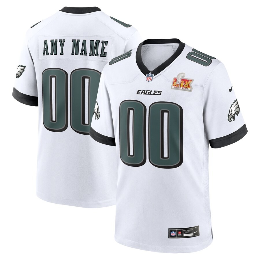 Men's Philadelphia Eagles Nike White Super Bowl LIX Custom Game Jersey - Jersey
