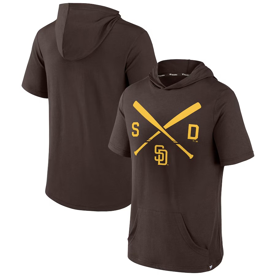 Men's San Diego Padres Fanatics Brown Iconic Rebel Short Sleeve Hooded Top - Jersey