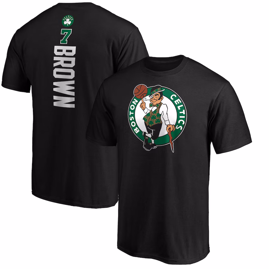 Men's Boston Celtics Jaylen Brown Black Playmaker Name & Number T-Shirt - Jersey