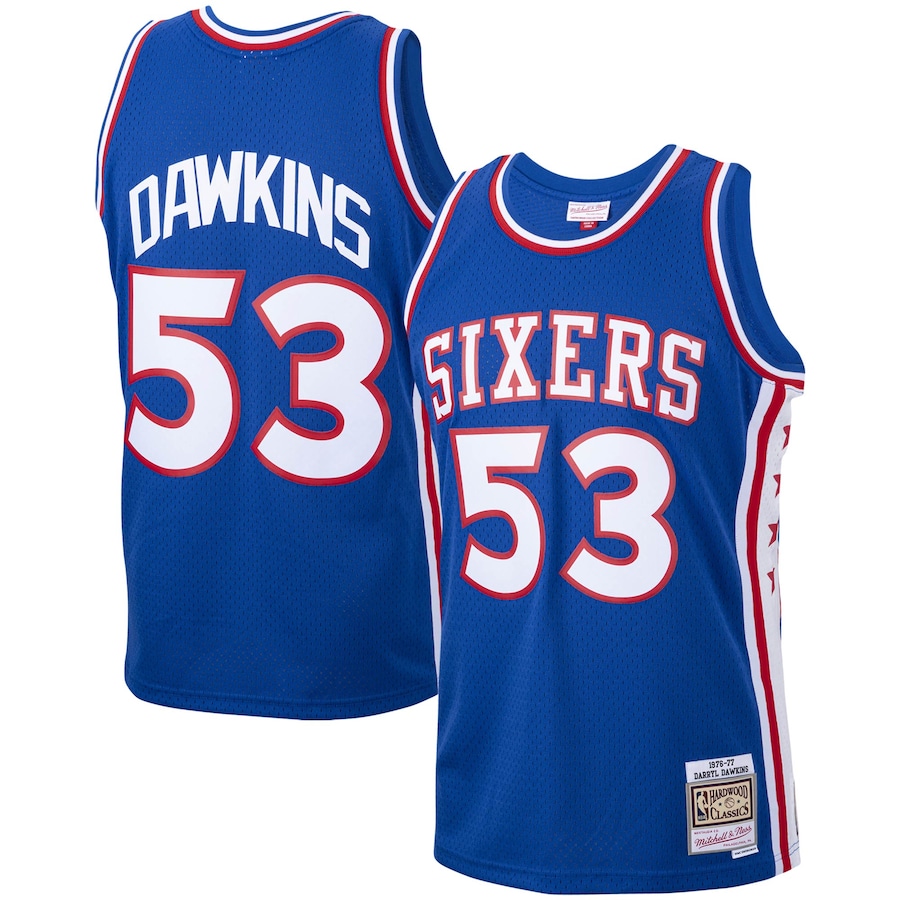 Men's Philadelphia 76ers Darryl Dawkins Mitchell & Ness Royal 1976/77 Hardwood Classics Swingman Jersey - Jersey