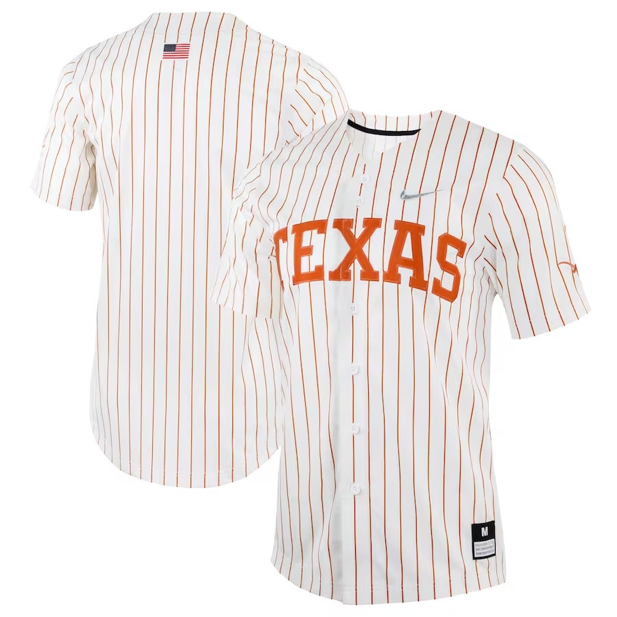 Texas Longhorns Nike Pinstripe Replica Full-Button Baseball Jersey - White - Jersey
