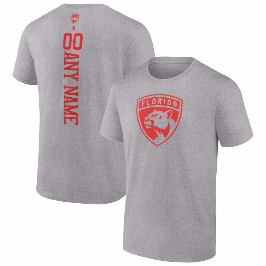 Men's Florida Panthers Heather Gray Personalized Name & Number T-Shirt - Jersey