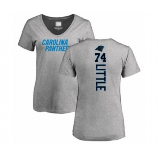 Football Women's Carolina Panthers #74 Greg Little Ash Backer V-Neck T-Shirt - Jersey