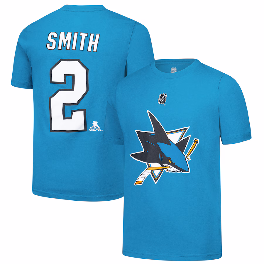 Youth San Jose Sharks Will Smith Teal Player Name & Number T-Shirt - Jersey