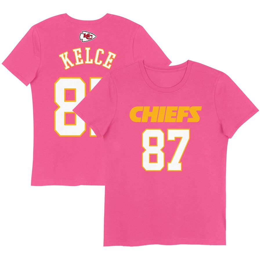 Girls Youth Kansas City Chiefs Travis Kelce Pink Player Name & Number T-Shirt - Jersey