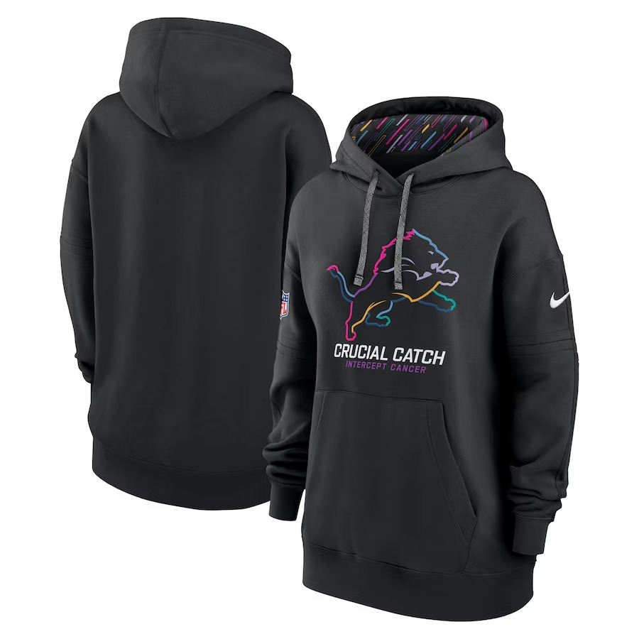 Women's Detroit Lions  Nike Black 2024 NFL Crucial Catch Club Pullover Hoodie - Jersey