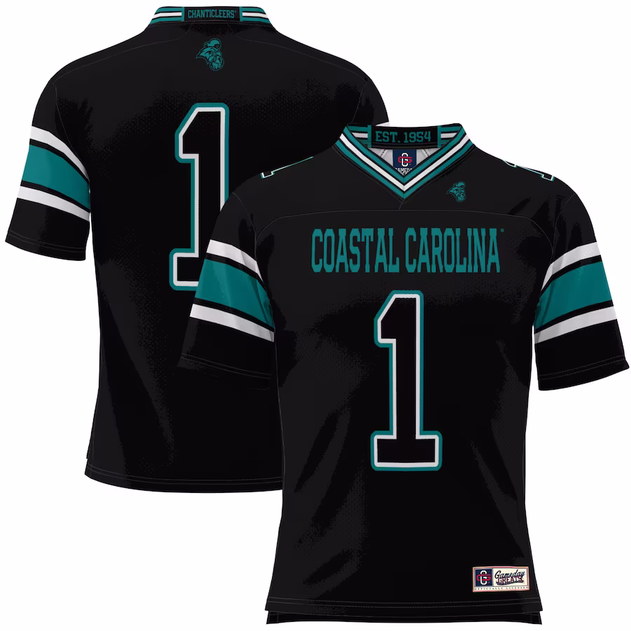 #1 Coastal Carolina Chanticleers GameDay Greats Youth Football Jersey - Black - Jersey