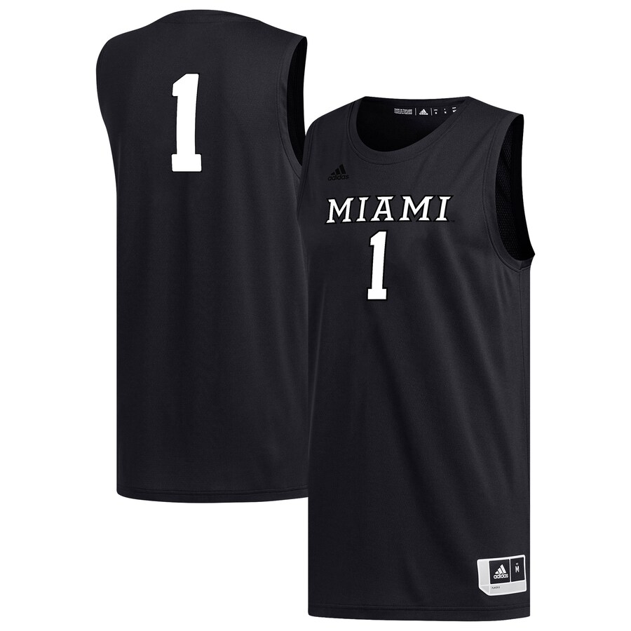 Men's adidas #1 Black Miami University RedHawks Replica Basketball Jersey - Jersey