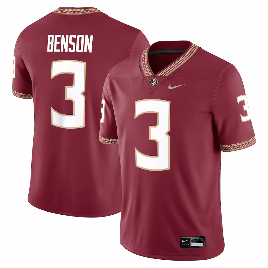 Men's Nike Trey Benson Garnet Florida State Seminoles Player Game Jersey - Jersey