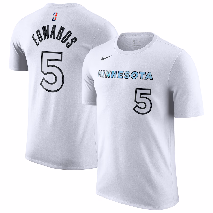 Men's Minnesota Timberwolves Anthony Edwards Nike White 2024/25 City Edition Name & Number T-Shirt - Jersey