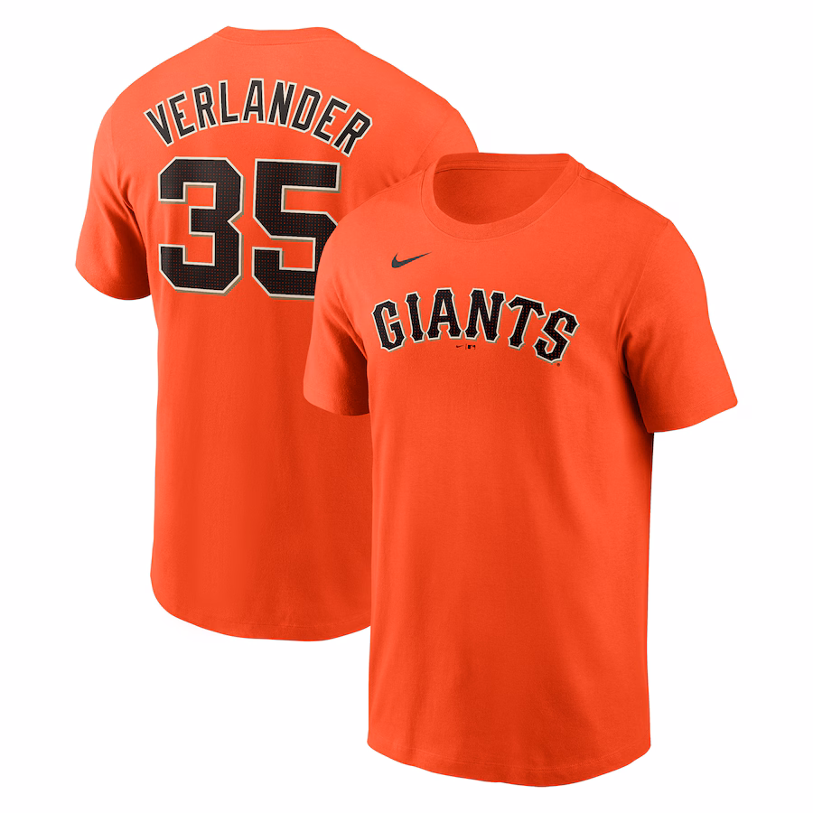 Men's San Francisco Giants Justin Verlander Nike Orange Fuse Name & Number T-Shirt - Jersey