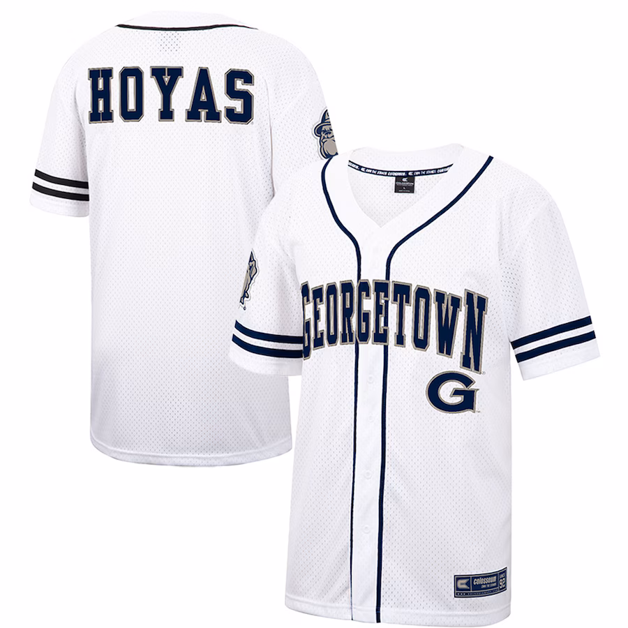 Men's Colosseum White Georgetown Hoyas Free Spirited Mesh Button-Up Baseball Jersey - Jersey