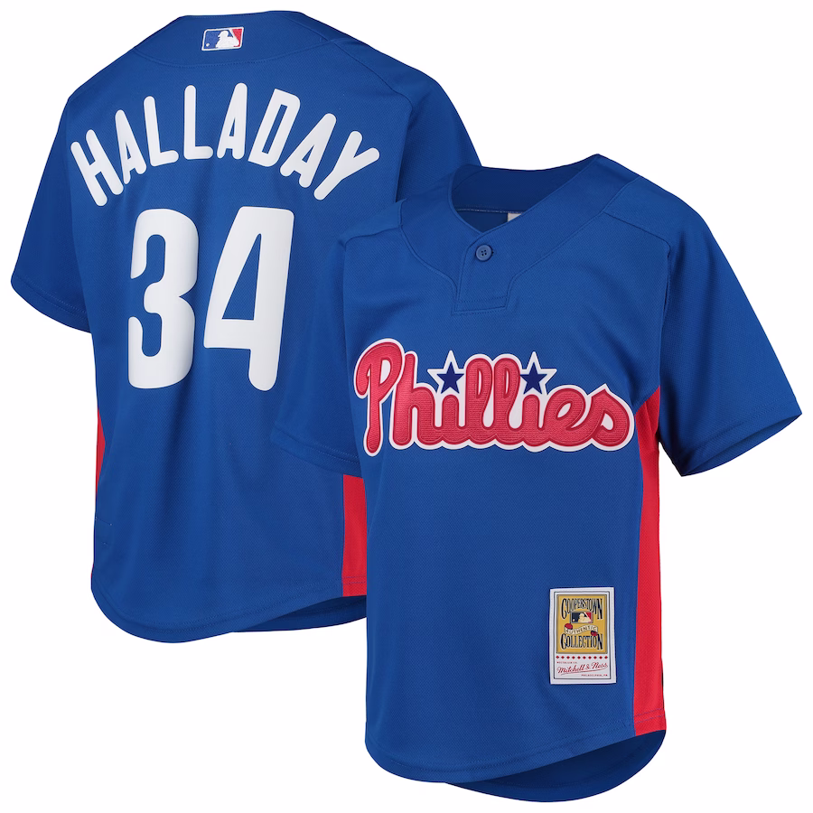 Youth Philadelphia Phillies Roy Halladay Mitchell & Ness Royal Cooperstown Collection Mesh Batting Practice Jersey - Jersey