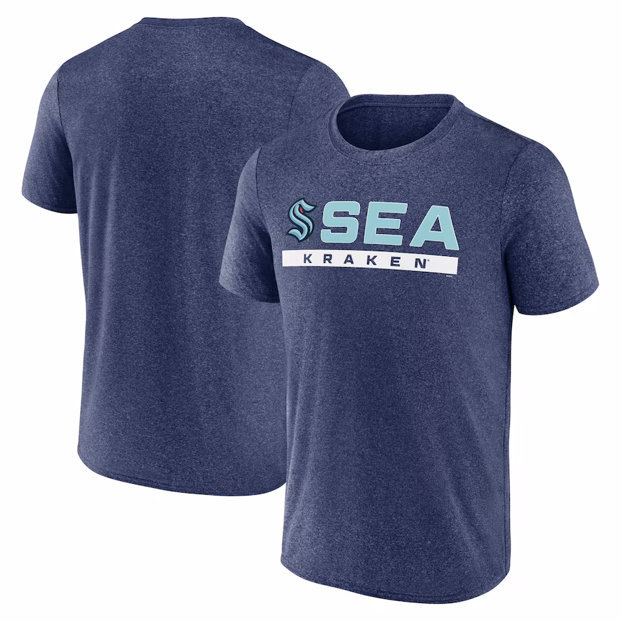 Men's Seattle Kraken Fanatics Heather Deep Sea Blue Playmaker T-Shirt - Jersey