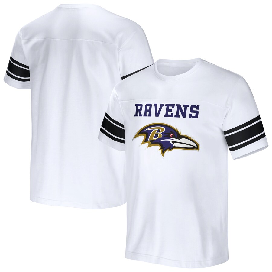 Men's Baltimore Ravens NFL x Darius Rucker Collection by Fanatics White Football Striped T-Shirt - Jersey
