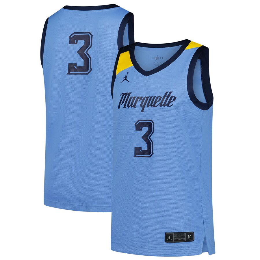 Men's Jordan Brand #3 Blue Marquette Golden Eagles Replica Basketball Jersey - Jersey