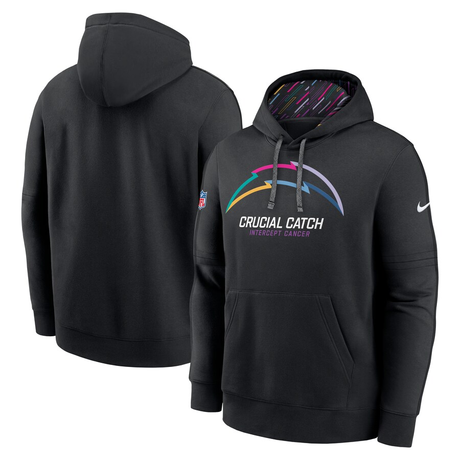 Men's Los Angeles Chargers Nike Black 2024 NFL Crucial Catch Club Pullover Hoodie - Jersey