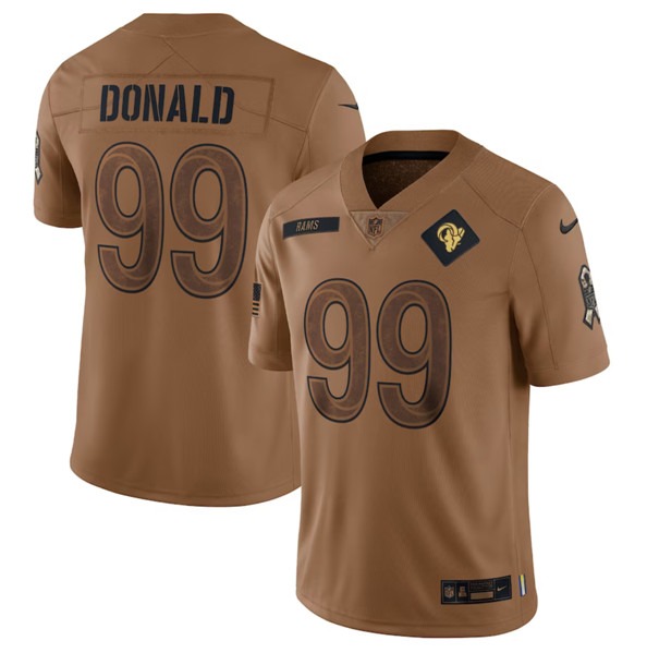 Men's Los Angeles Rams #99 Aaron Donald 2023 Brown Salute To Service Limited Football Stitched Jersey - Jersey